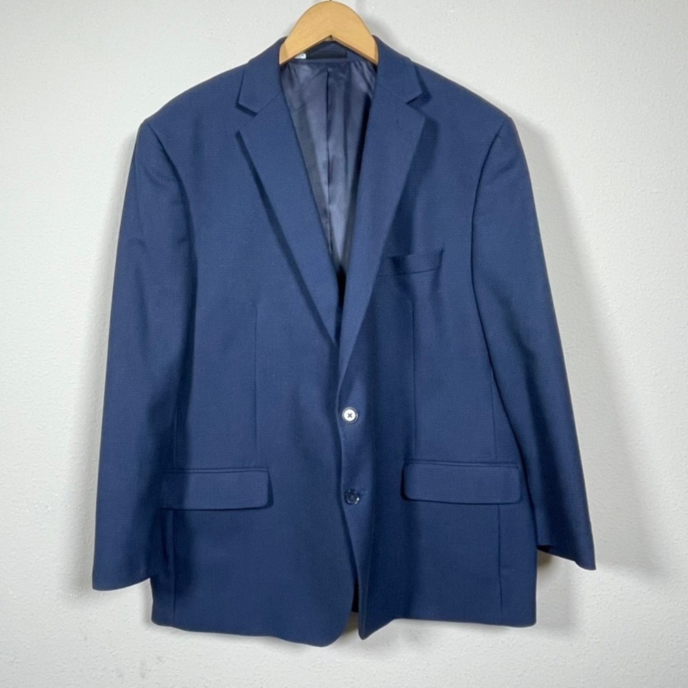 Van Heusen Flex Suit Jacket Mens 48R Navy Blue Textured 2-Button Blazer Stretch